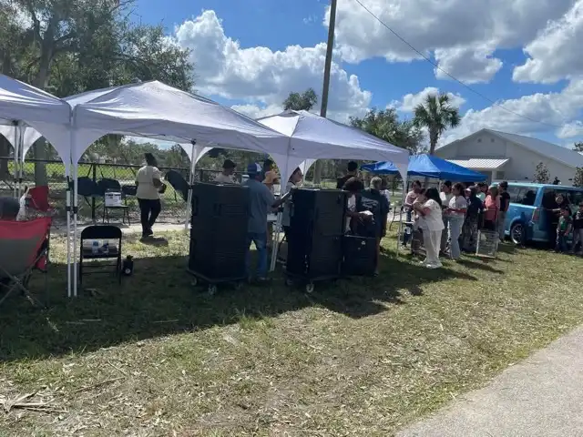 Tents and volunteers at the fish fry